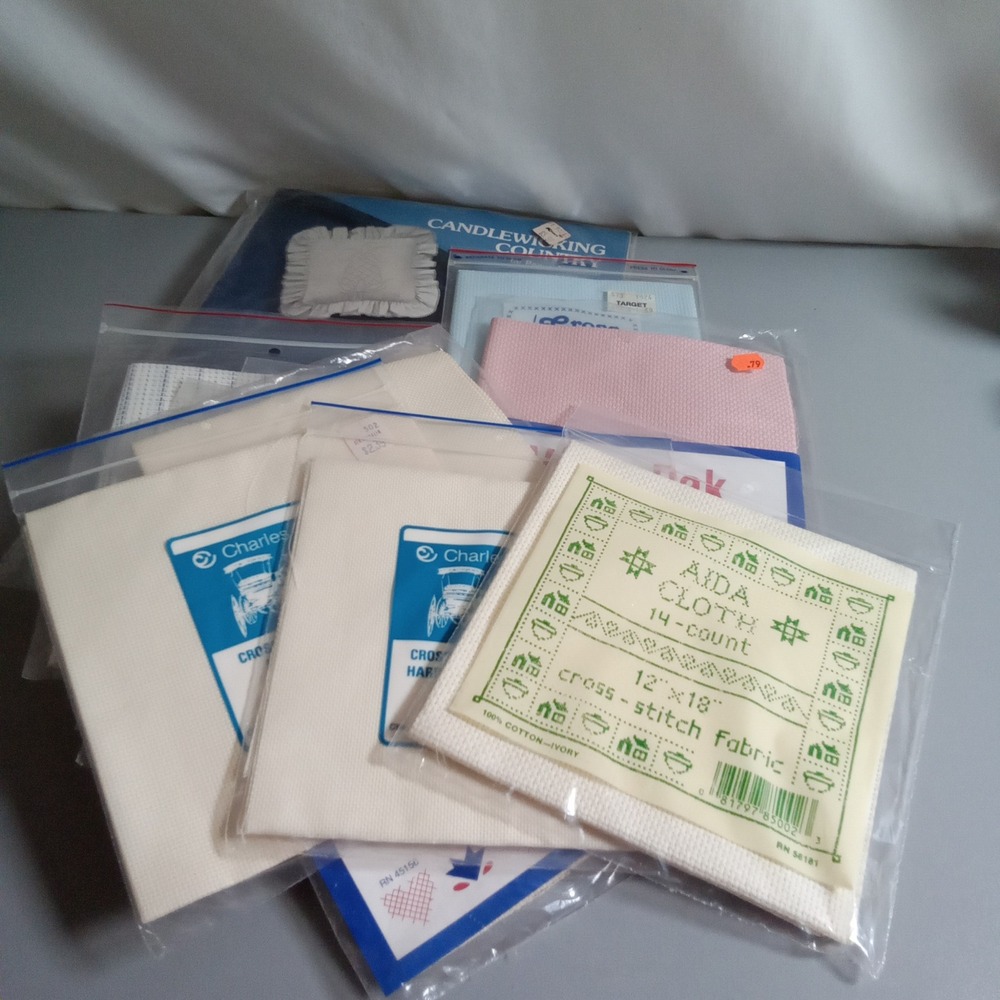 Vintage Cross Stitch Fabric Lot Aida Hardanger Zweigart Charles Craft 8pc Set
